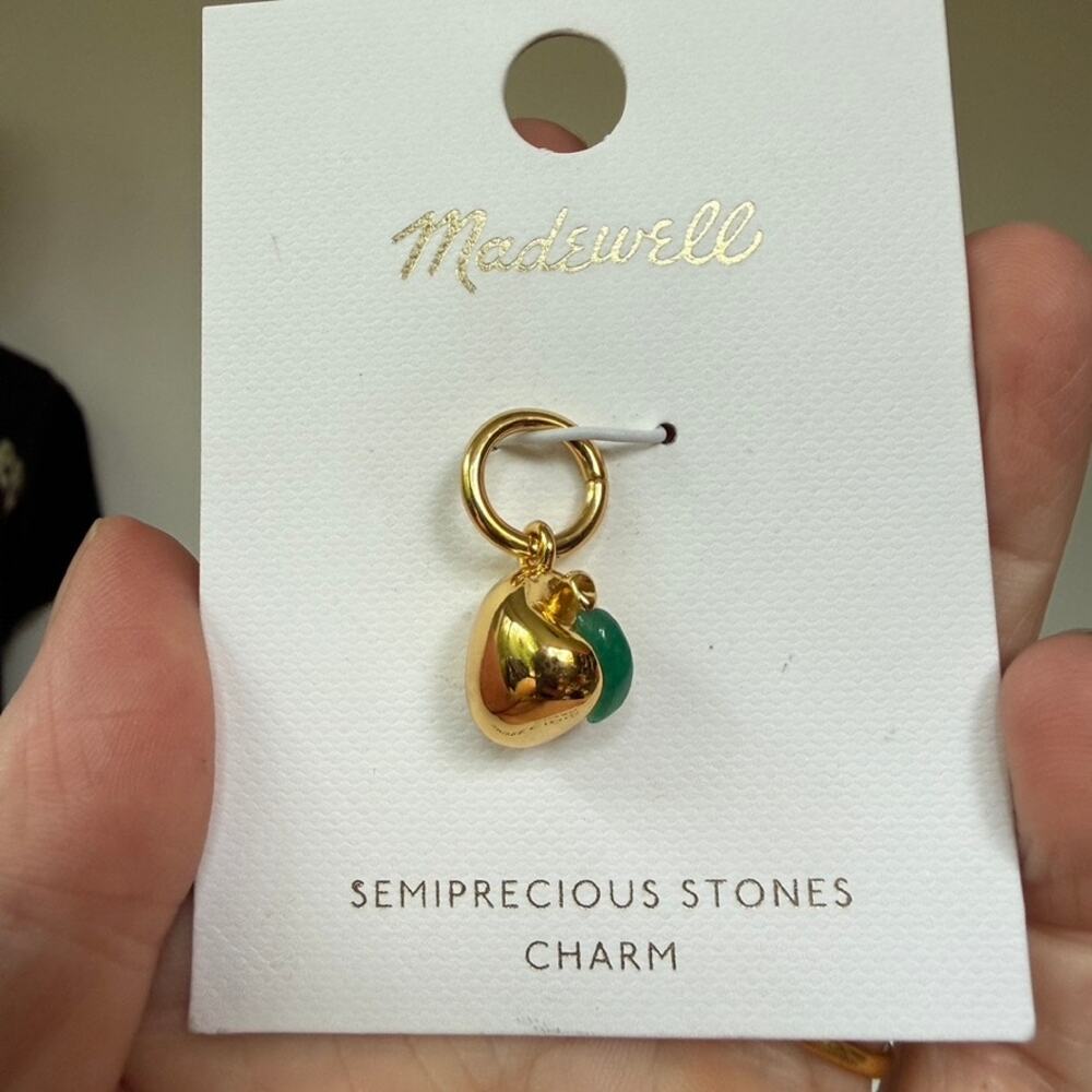NWT Madewell Gold Semiprecious Stone Apple Charm Green Leaf Drop